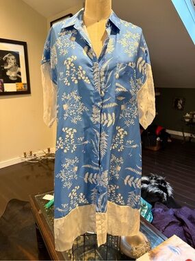 Blue floral silk tunic